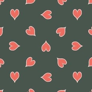 Pink Hearts of Sage Green Background