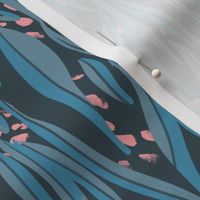 lines with abstract  long blue and cyan leaves and pink dots - medium scale