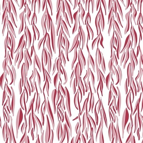 lines with abstract long burgundy pink leaves on natural white - medium scale