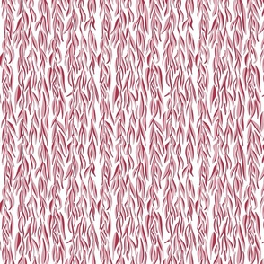 lines with abstract long burgundy pink leaves on natural white - small scale