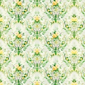 1895 Historical Rococo Floral Design - in Kelly Green and Yellow