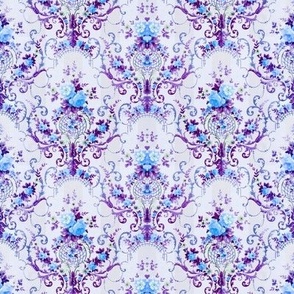 1895 Historical Rococo Floral Design - in Sky Blue and Indigo