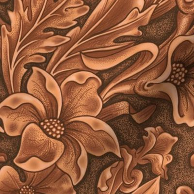 Leather, rich traditional honey brown carved tooled