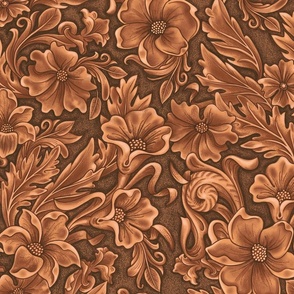 Leather, rich traditional honey brown carved tooled