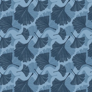 Boho eclectic Ginkgo? Ginko? Gingko!? Biloba leaves and shadows for a fun blue nature inspired wallpaper 