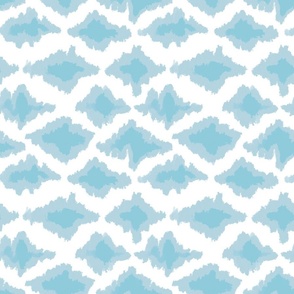 Pastel Blue Turquoise Ikat Pattern on White Background