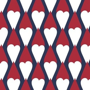 Modern red white and blue overlapping hearts for summer celebrations, flag colors for independance day
