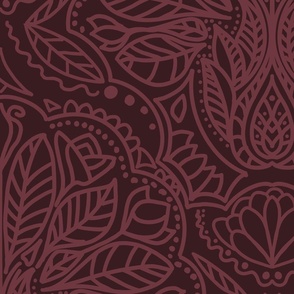 burgundy oriental Henna Tattoo pattern - large scale