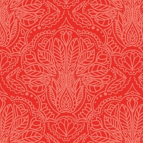 tomato red and persimmon oriental Henna Tattoo pattern - medium scale