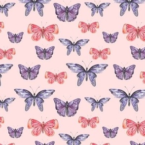 Pink watercolor butterflies