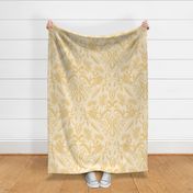 Floral Damask golden yellow on light yellow - large scale 