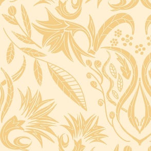 Floral Damask golden yellow on light yellow - large scale 