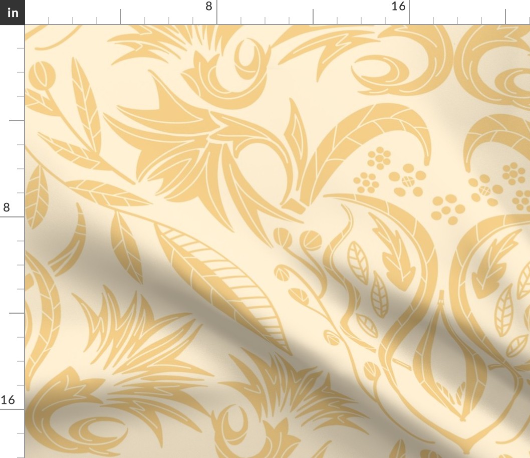 Floral Damask golden yellow on light yellow - large scale 