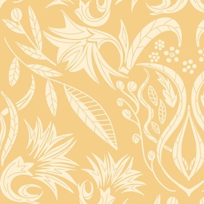 Floral Damask light yellow on golden yellow - large scale 