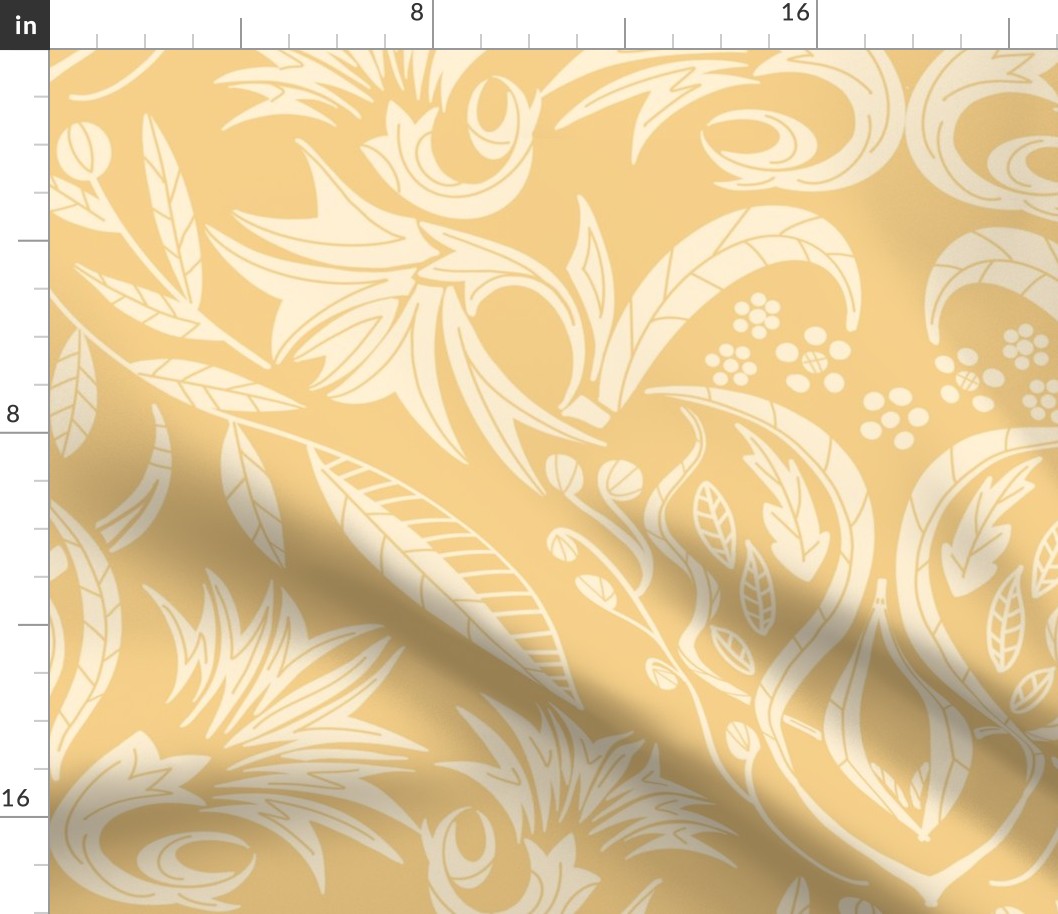 Floral Damask light yellow on golden yellow - large scale 