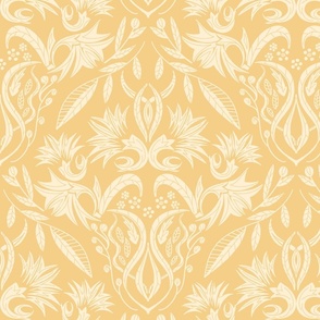 Floral Damask light yellow on golden yellow - medium scale 