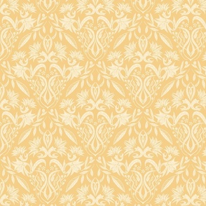 Floral Damask light yellow on golden yellow - small scale 