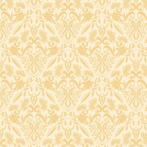 Floral Damask golden yellow on light yellow - smale scale 