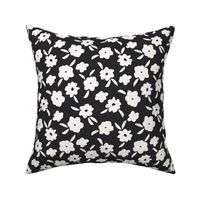 Modern Ditsy Flowers, Black and White, Medium Scale, Ditsy Floral, Sweet Trendy 