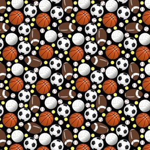 sports balls on black