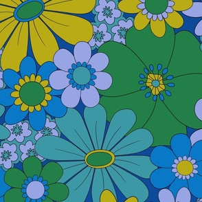 Groovy Bold Florals in Blue (Large Scale)