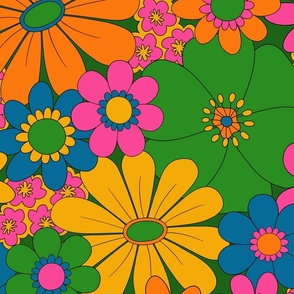 Groovy Bold Florals in Rainbow (Large Scale)