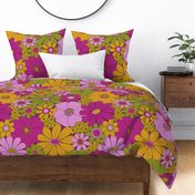 Groovy Bold Florals in Magenta Gold (Large Scale)