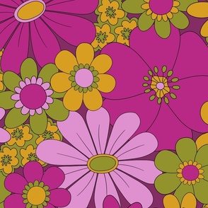 Groovy Bold Florals in Magenta Gold (Large Scale)