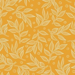 white leaf pattern on a orange background light seamless pattern