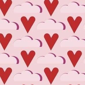 Valentine's Day red heart, pink cloud, pink background
