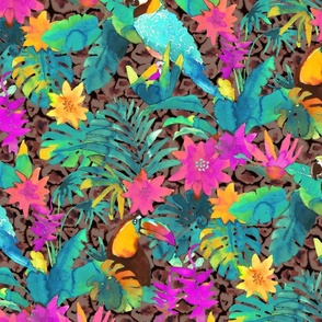 Parrots forest on leopard skin