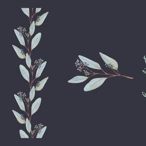 Eucaliptus Leaves and Flowers  - TeaTowel - Wallhanging on dark blue