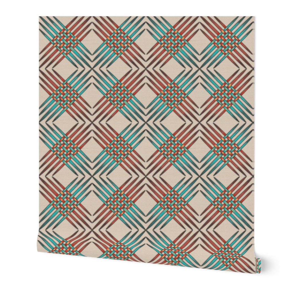 Teal and Orange Wrapping Ribbons -  Ivory Background
