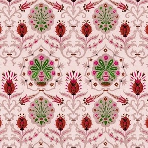 1888 Vintage Medieval Pattern I by Albert Racinet - in Raspberry and Green