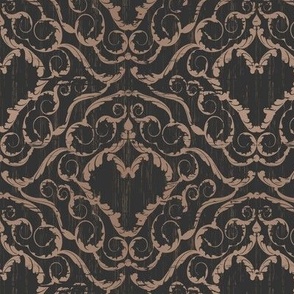 Weathered Gothic Bramble Heart Damask in Brown on Black