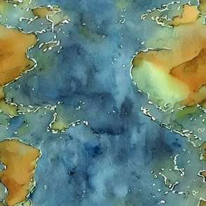 teal watercolor map