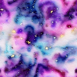 purple and aqua galaxy with gold fleck stars