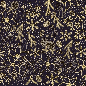 Holiday Folk Floral - Black and Gold