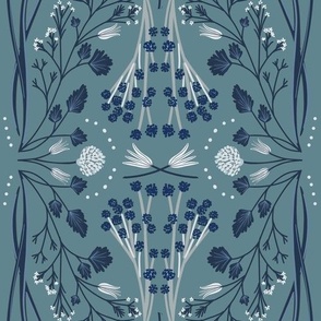 Folk Mirrored Flowers Petrol Blue