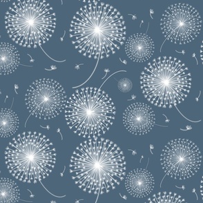 Serene Floating Dandelions in Dark Blue