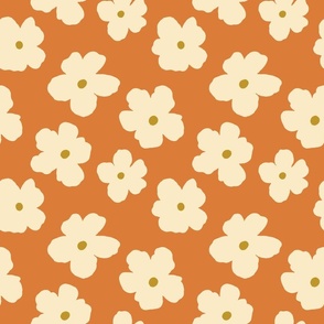 Large Cream floral on Orange 