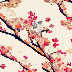 Japanese Sakura Floral With Birds