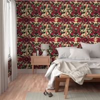 Veggie Damask - ButtercreamBlack BrightRed