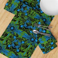 Veggie Damask - GreenBlack BrightBlue