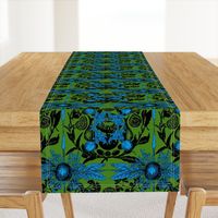 Veggie Damask - GreenBlack BrightBlue