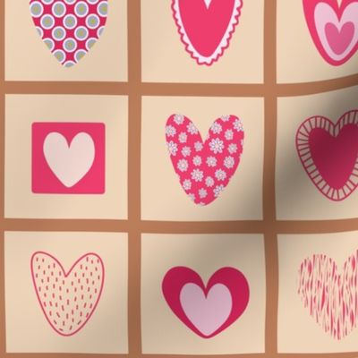 Hearts checkered seamless pattern
