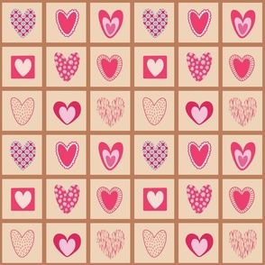 Hearts checkered seamless pattern