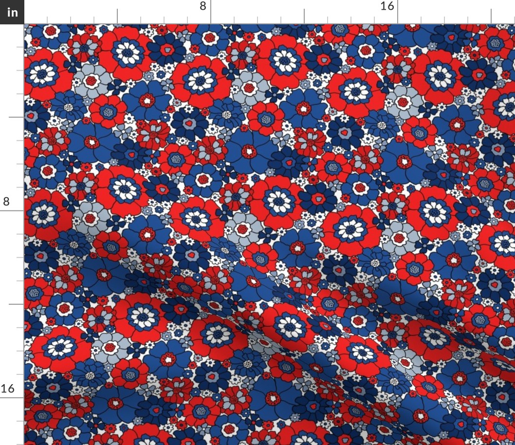 Retro Fourth of July Floral Bright - Small Scale