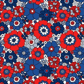 Retro Fourth of July Floral Bright - Large Scale
