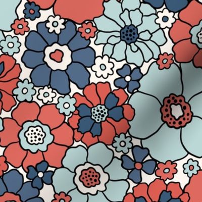 Fourth of July Retro Floral Muted - Large Scale